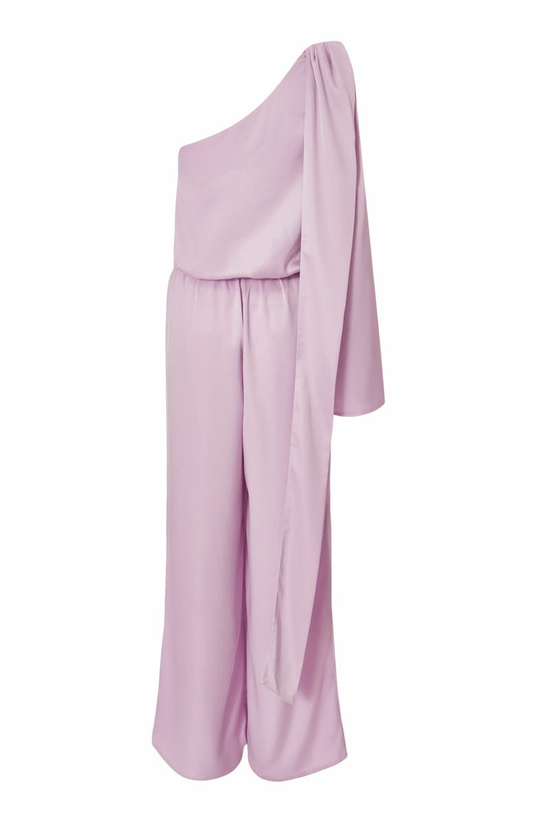 QUIZ One Sleeved Satin Jumpsuit With Scarf Detail, Alternate, color, Lilac