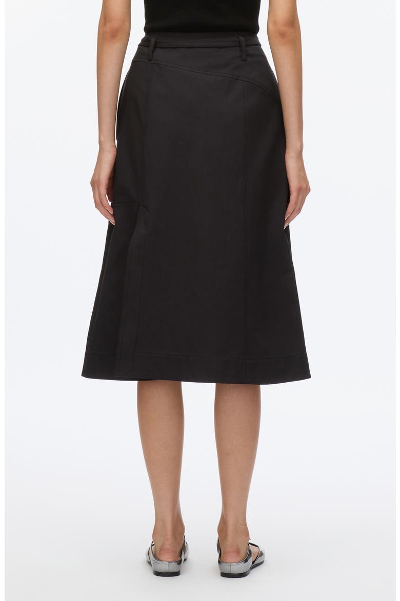 Belted Utility Cotton Blend Midi Skirt, Alternate, color, BLACK