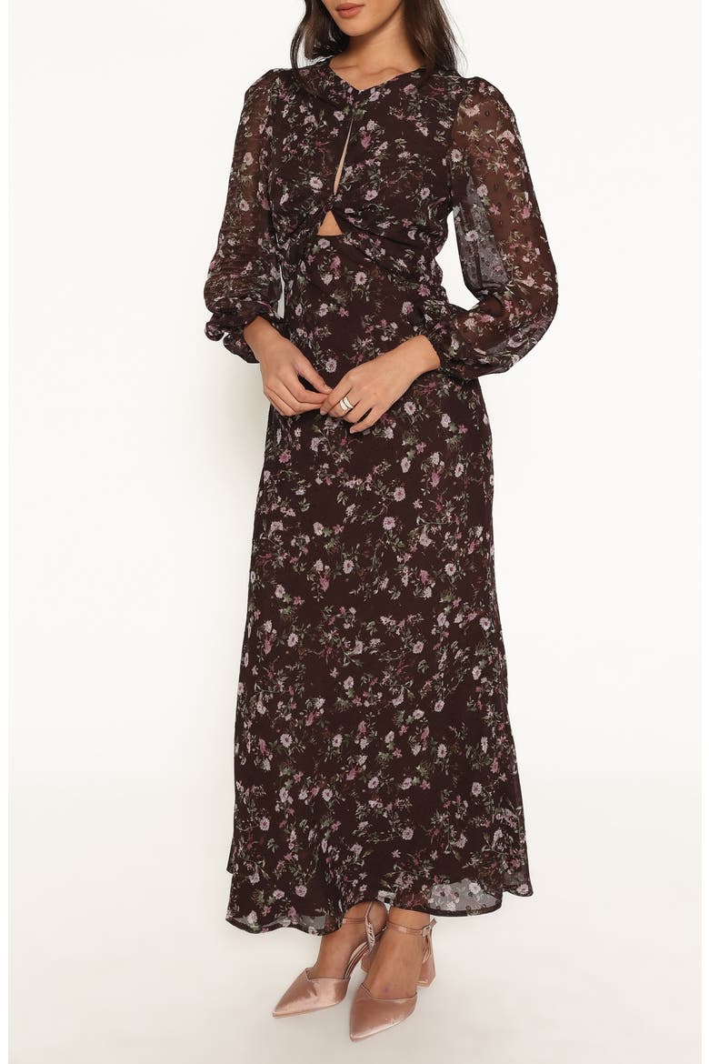 Rosalyn Floral Maxi Dress, Alternate, color, BROWN LILAC FLORAL