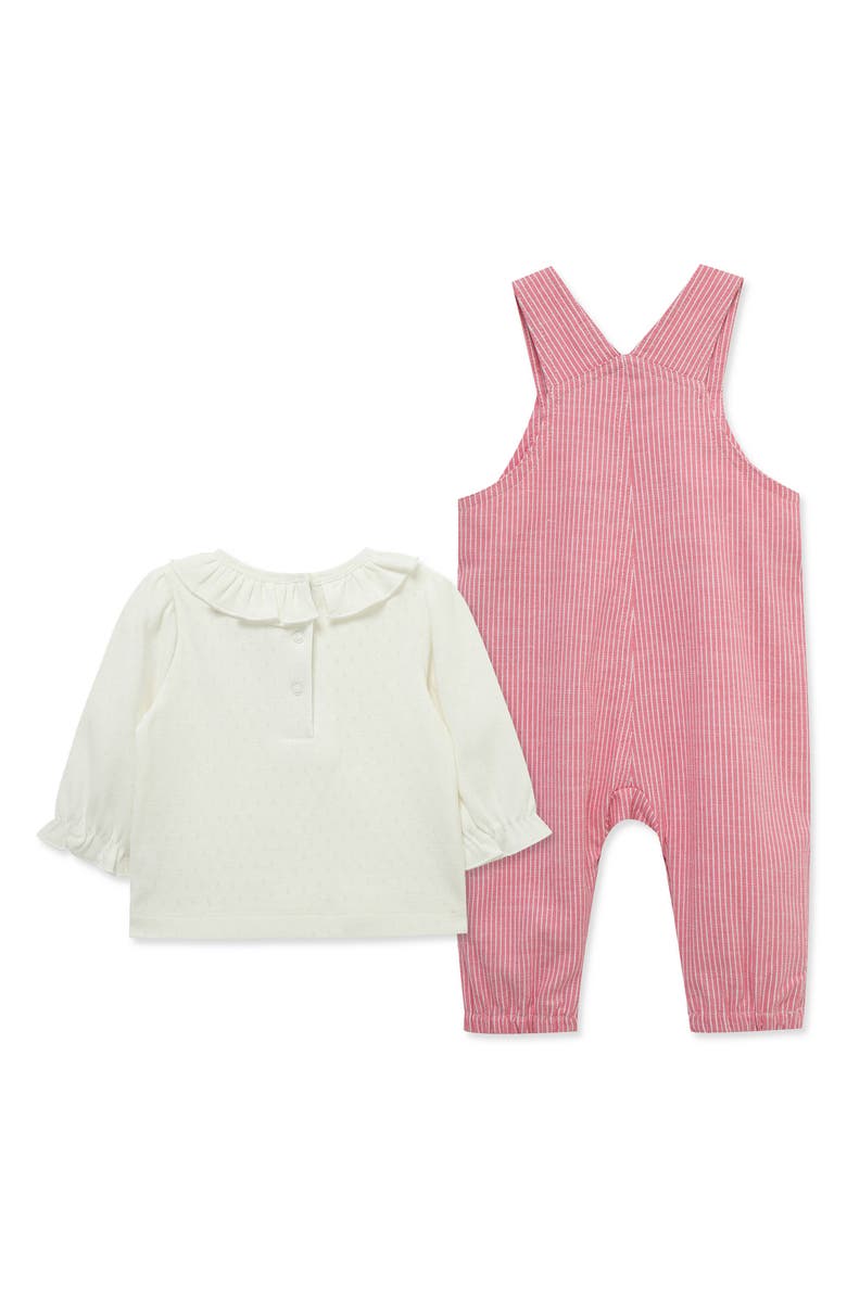 Little Me Long Sleeve Top & Stripe Overalls Set, Alternate, color, Pink