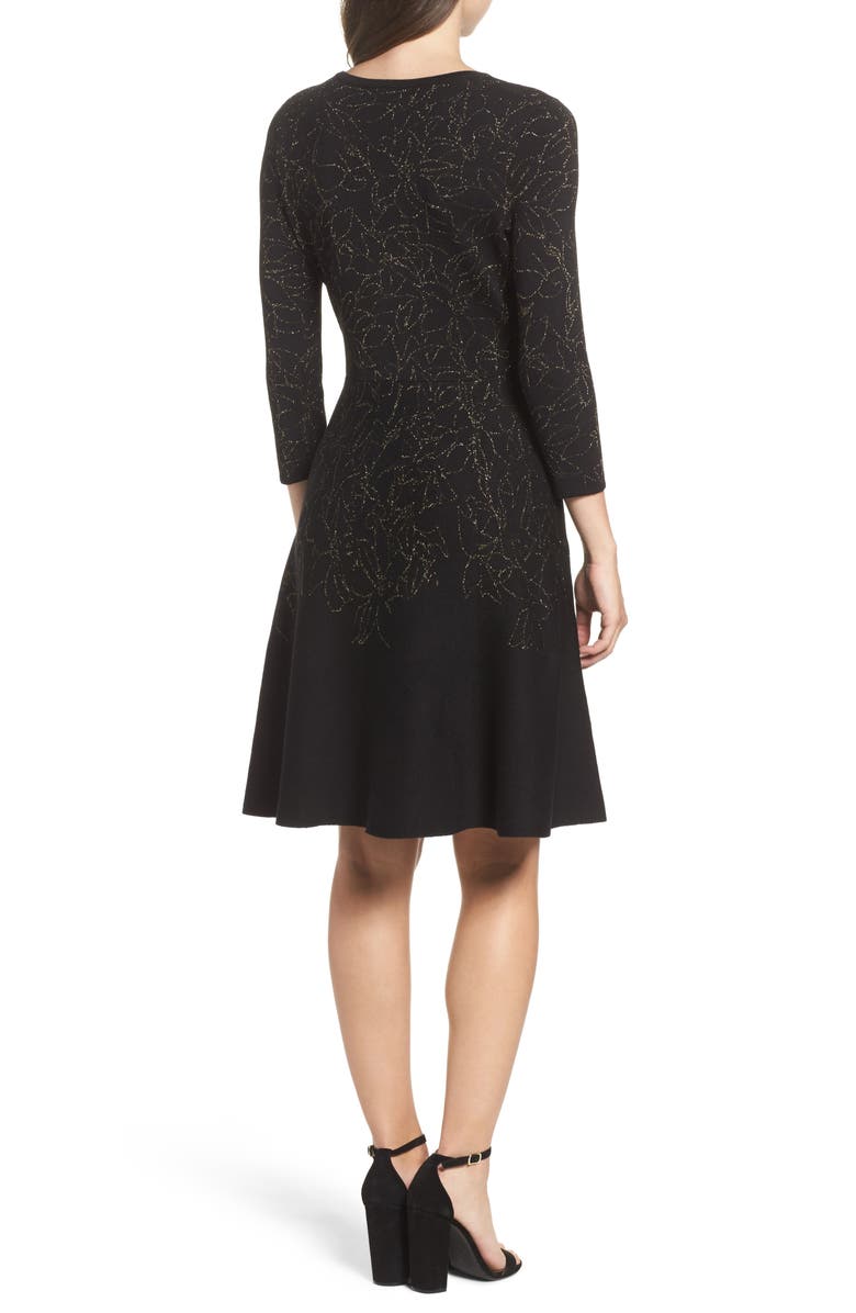 Taylor Dresses Metallic Knit Fit & Flare Dress, Alternate, color,