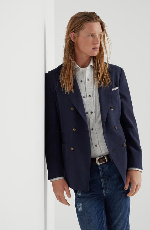 Brunello Cucinelli Linen And Cotton Blend Leisure Fit Shirt With Press Studs And Pockets In Pearl