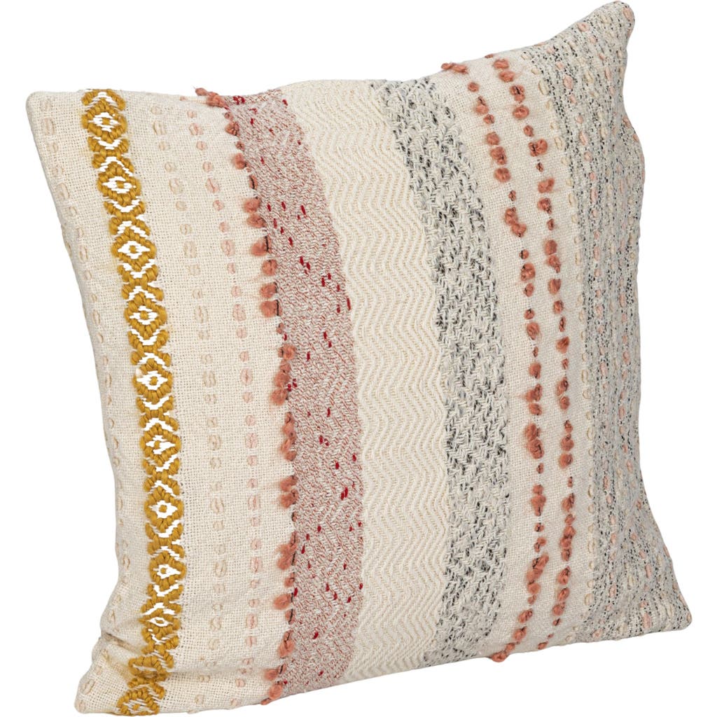 Storied Home Woven Cotton Blend Pillow With Stripes And Embroidery, Multicolor