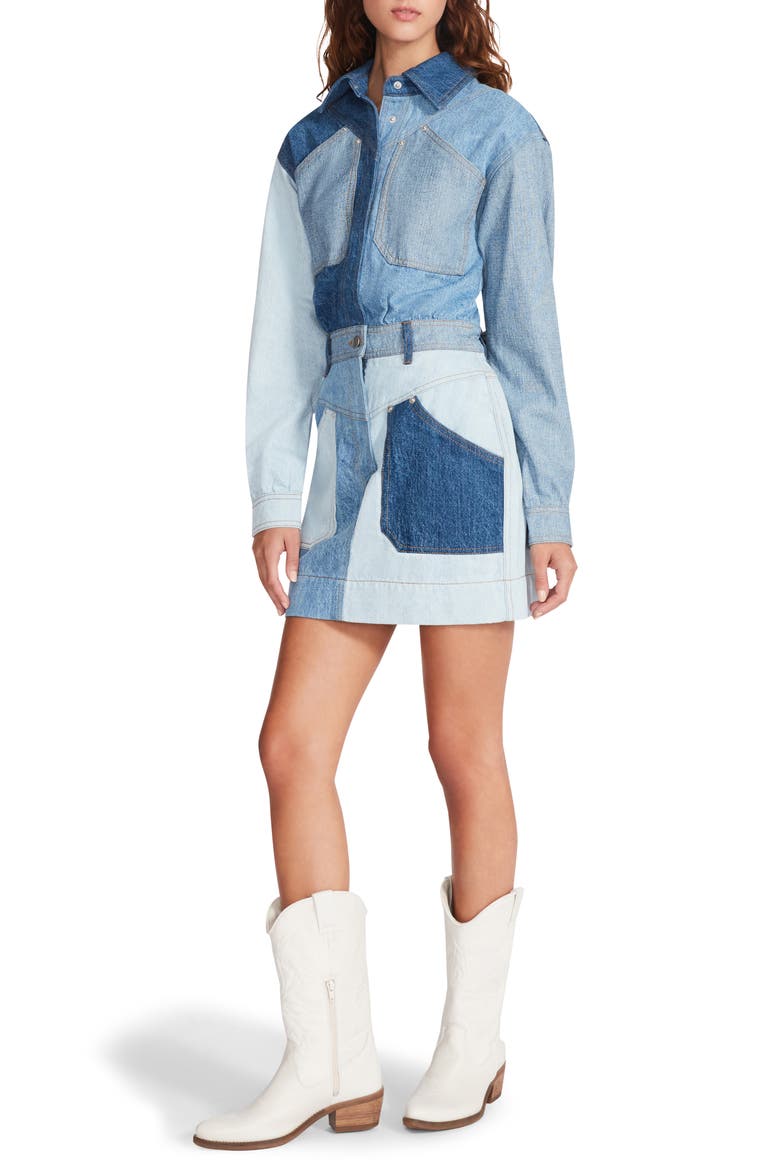 Ryleigh Long Sleeve Patchwork Denim Minidress, Alternate, color, DENIM