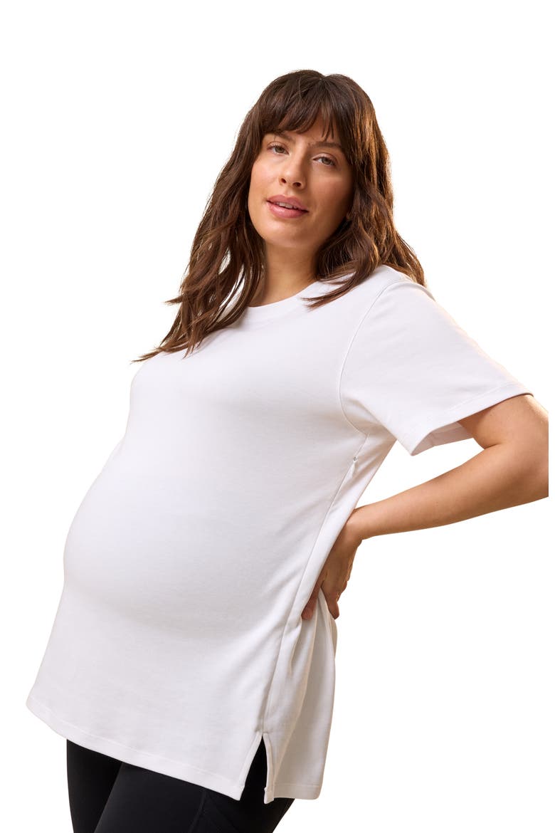 Pima Cotton Crew Neck Side Zip Maternity & Nursing T-shirt, Main, color, White