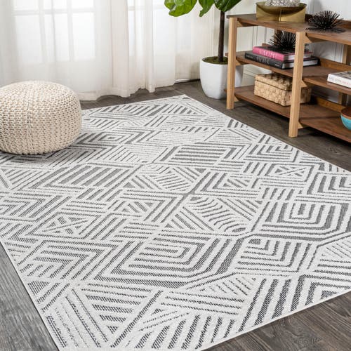 Jonathan Y Jordan High-low Pile Art Deco Geometric Indoor/outdoor Area Rug In White/black