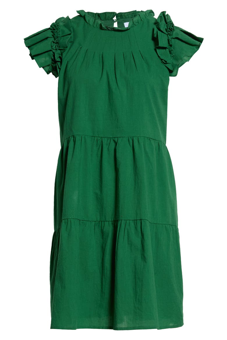 Lauren Tiered Cotton Shift Minidress, Alternate, color, EMERALD