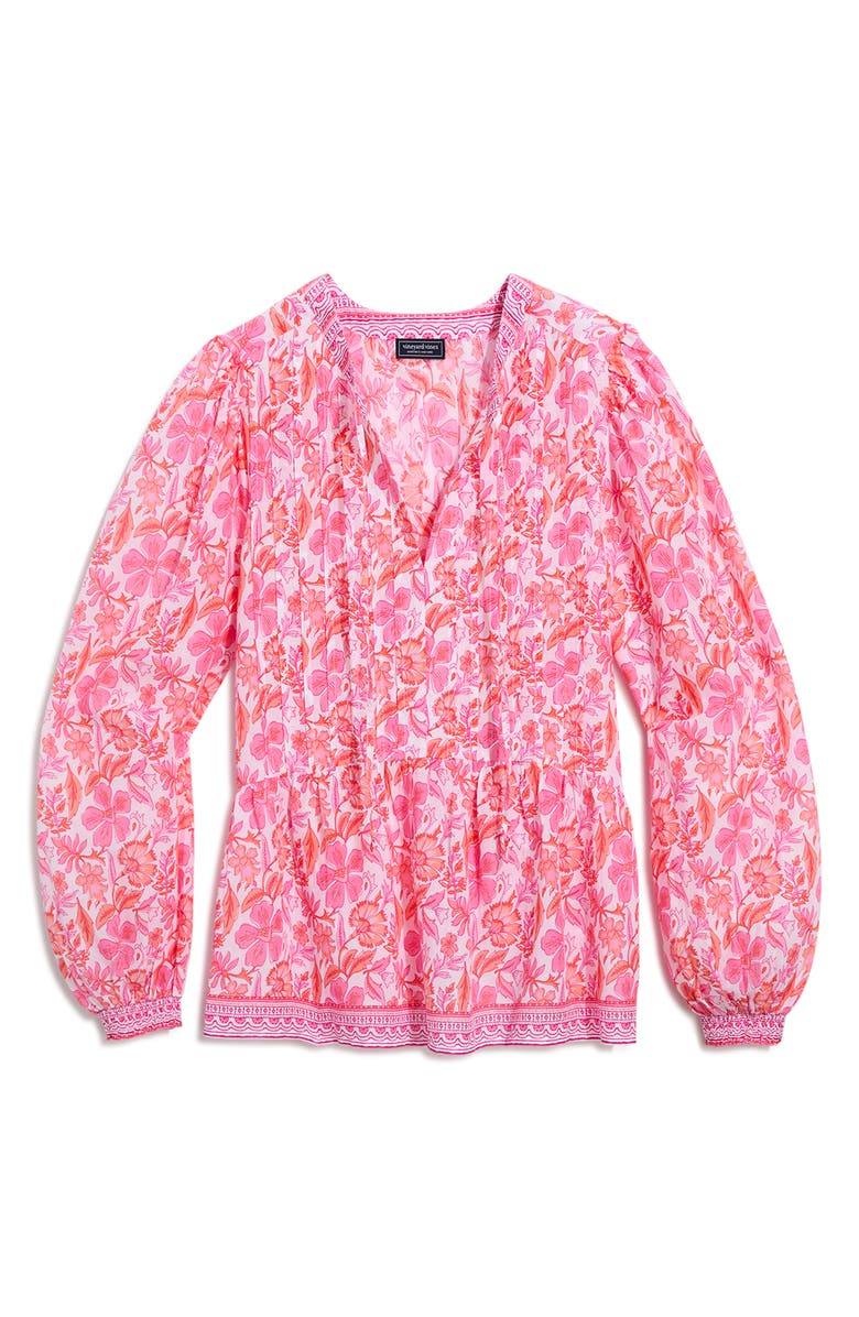 vineyard vines Nora Pintuck Peplum Top, Alternate, color, Block Print Toucan