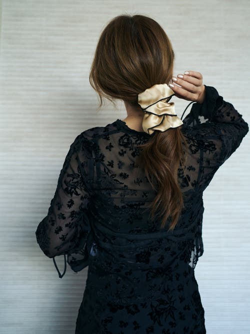 Lost Pattern Nyc "maxi Flower" Double-layer Oversized Silk Scrunchie In Brown