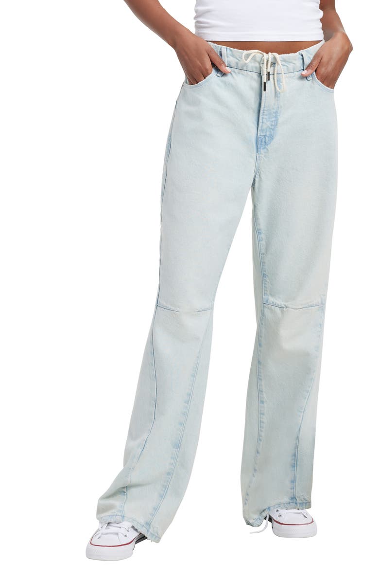 Good American Good '90s Straight Leg Drawstring Jeans, Main, color, 