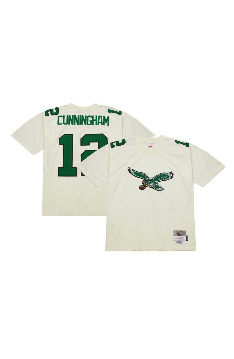 Mitchell & Ness Men's Mitchell & Ness Randall Cunningham Cream Philadelphia Eagles Chainstitch Legacy Jersey, Main, color, 
