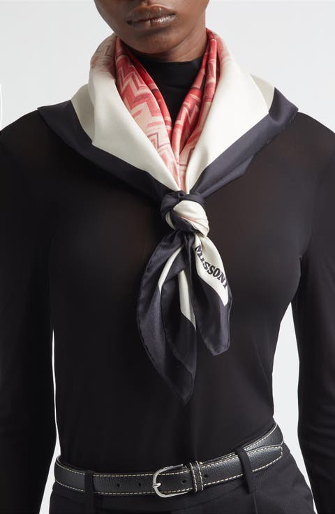 Zigzag Print Silk Square Scarf