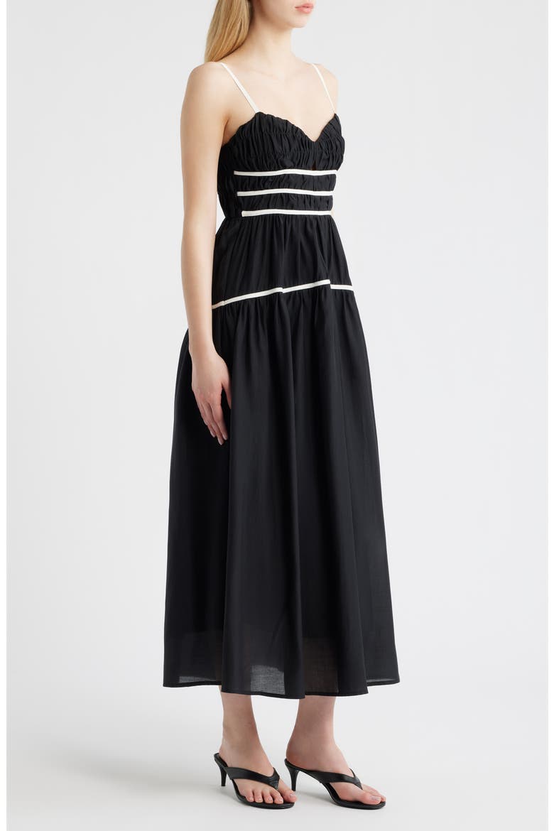 Shirred Tiered Midi Sundress, Alternate, color, BLACK