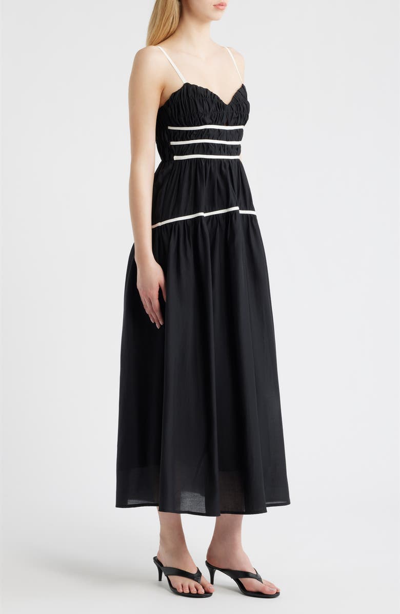 MOON RIVER Shirred Tiered Midi Sundress, Alternate, color, Black
