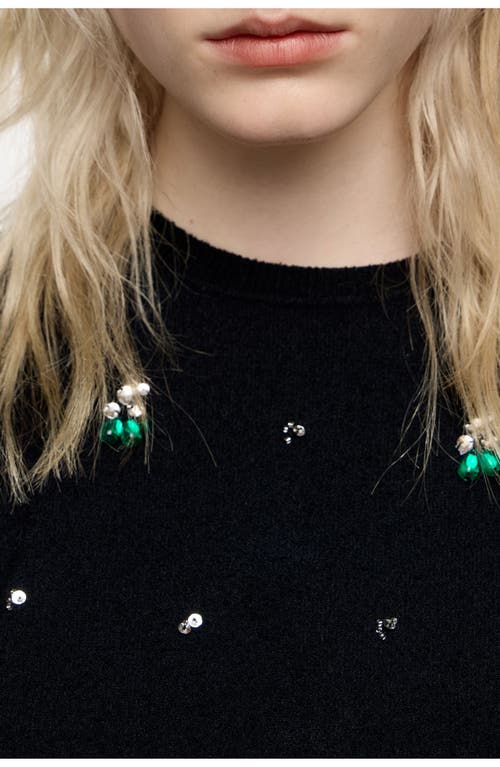 Bimba Y Lola Short Sleeve Rhinestone Sweater In Black