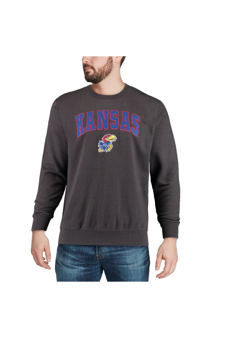 Men's Colosseum Charcoal Kansas Jayhawks Arch & Logo Crew Neck Sweatshirt, Alternate, color, Charcoal