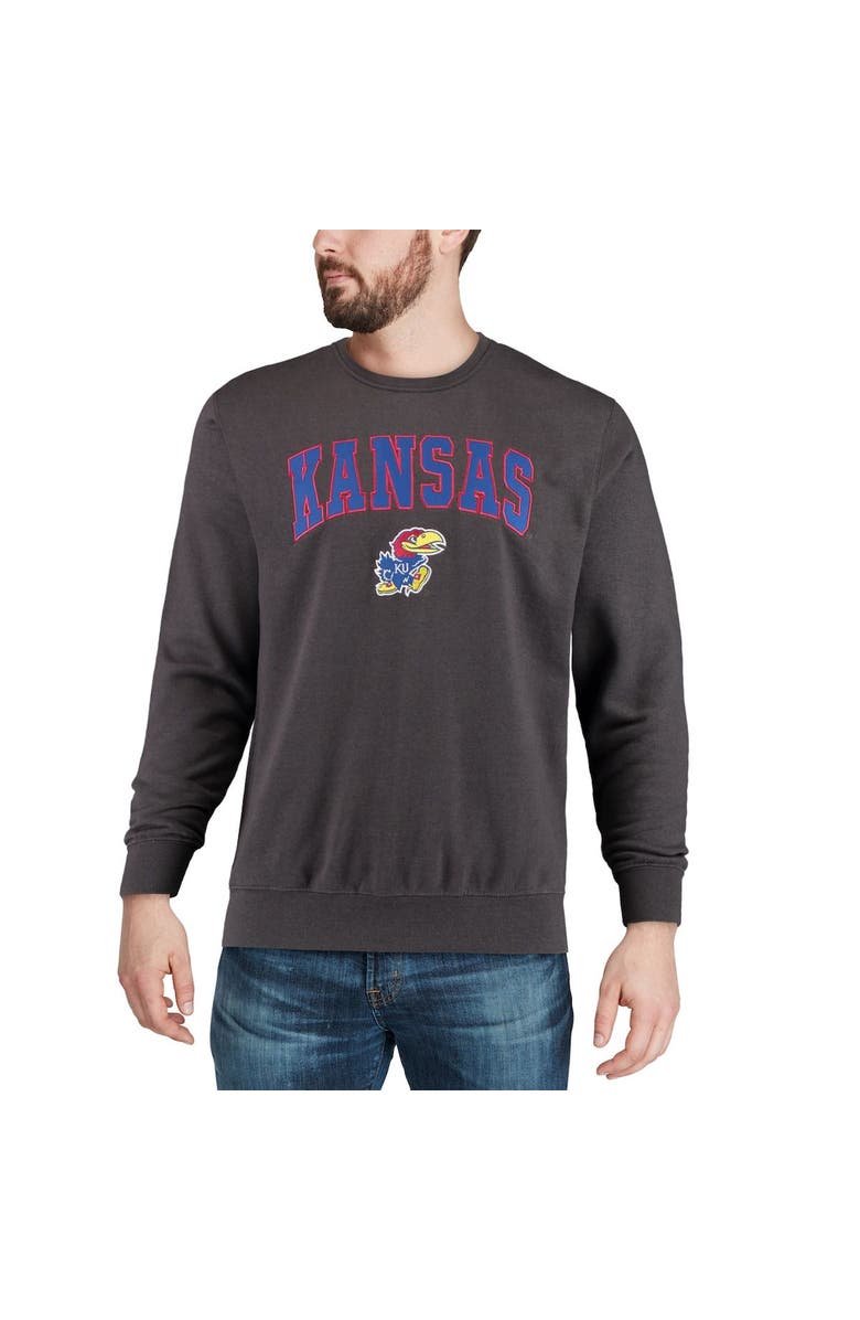 COLOSSEUM Men's Colosseum Charcoal Kansas Jayhawks Arch & Logo Crew Neck Sweatshirt, Alternate, color, Charcoal