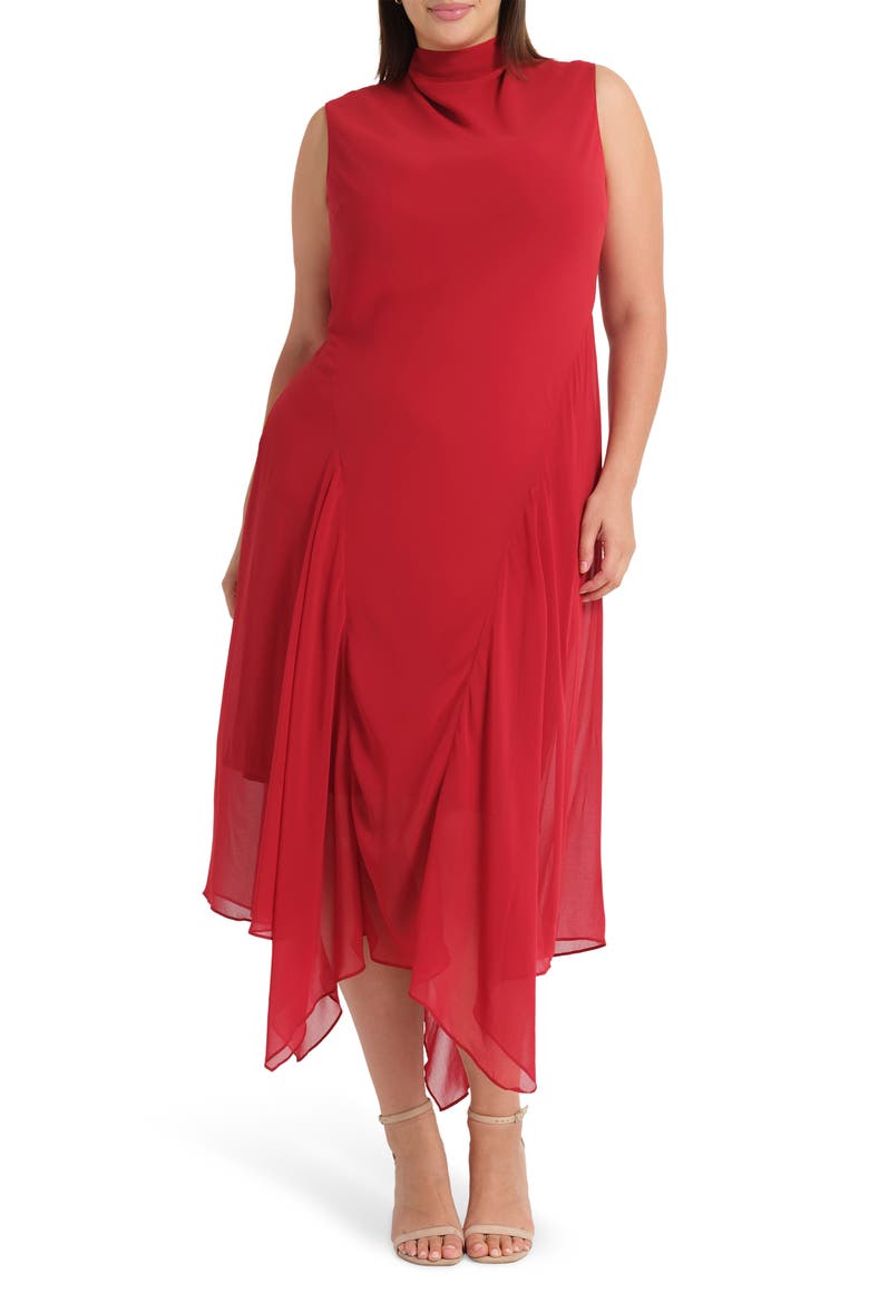 Holly Handkerchief Hem Midi Dress, Main, color, CRANBERRY