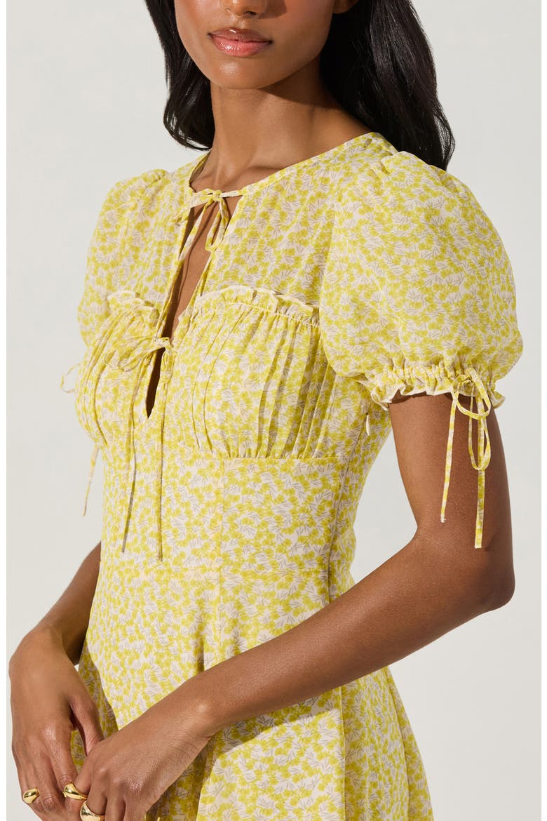 Print Puff Sleeve Tie Front Dress, Alternate, color, YELLOW DITSY FLORAL