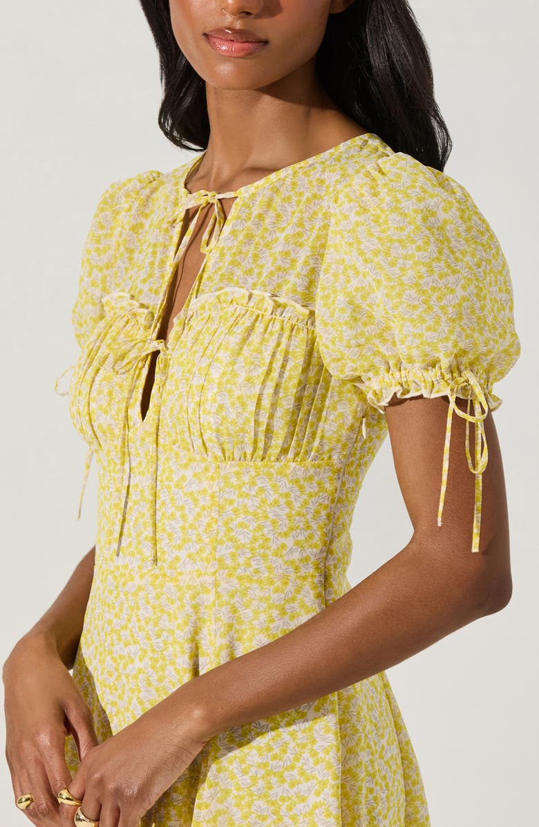 ASTR the Label Print Puff Sleeve Tie Front Dress, Alternate, color, Yellow Ditsy Floral
