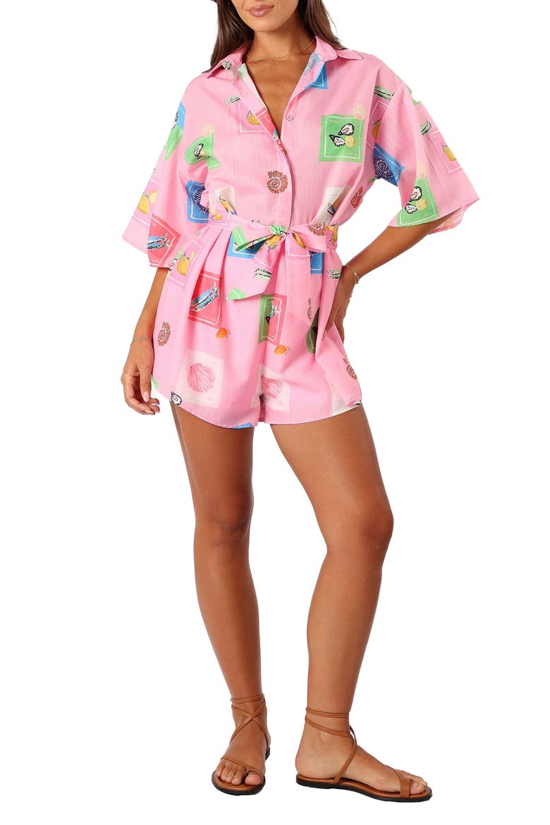 Kellie Cotton Romper, Main, color, PINK STAMP PRINT