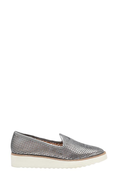 Johnston & Murphy Mitzi Perforated Venetian Loafer In Pewter Italian Metallic