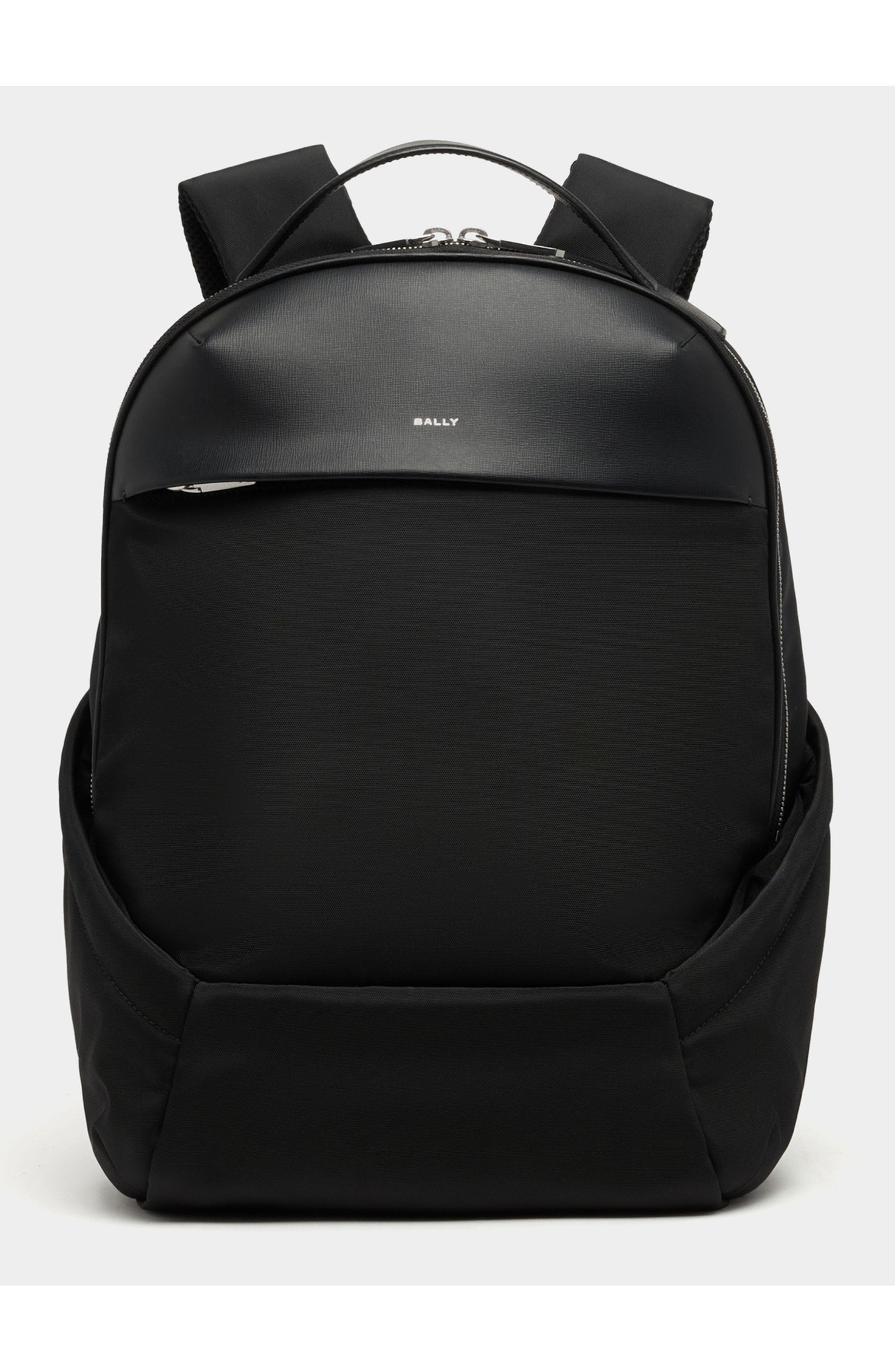 Bally Vogel Backpack in Nylon and Recycled Leather, Main, color, Black+Palladio