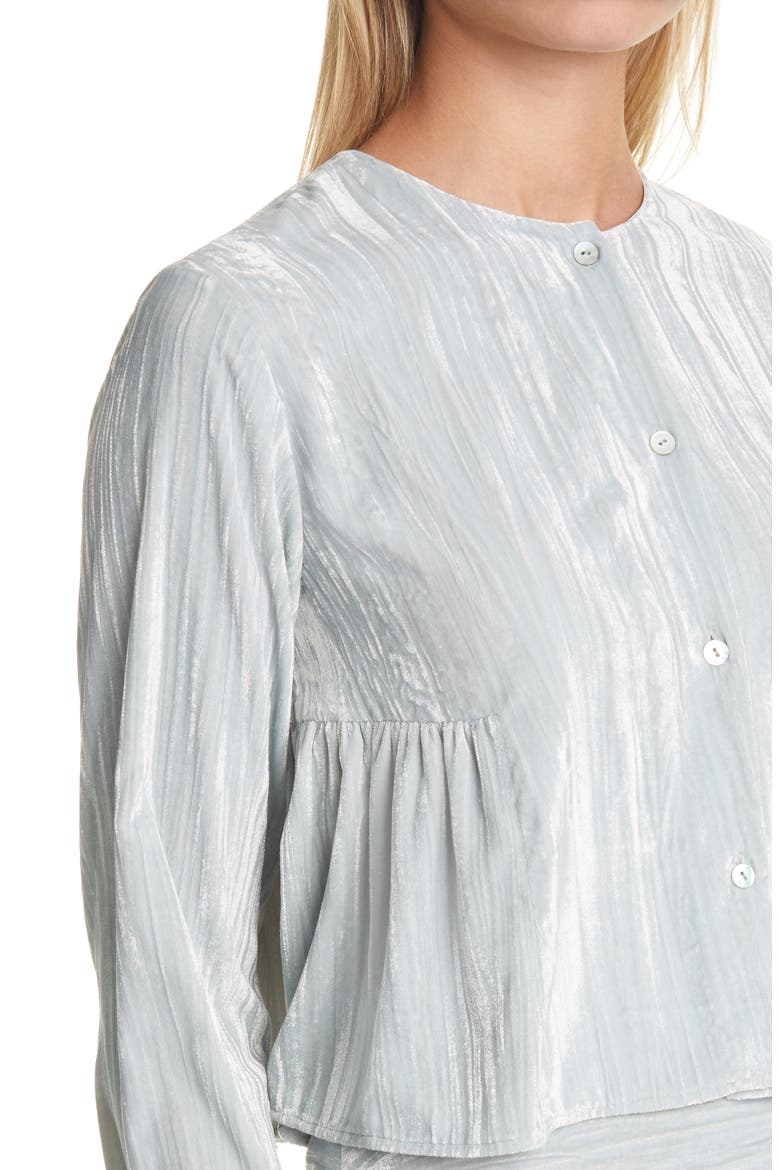 Ruched Long Sleeve Textured Velvet Blouse, Alternate, color, PALE SEA GLASS