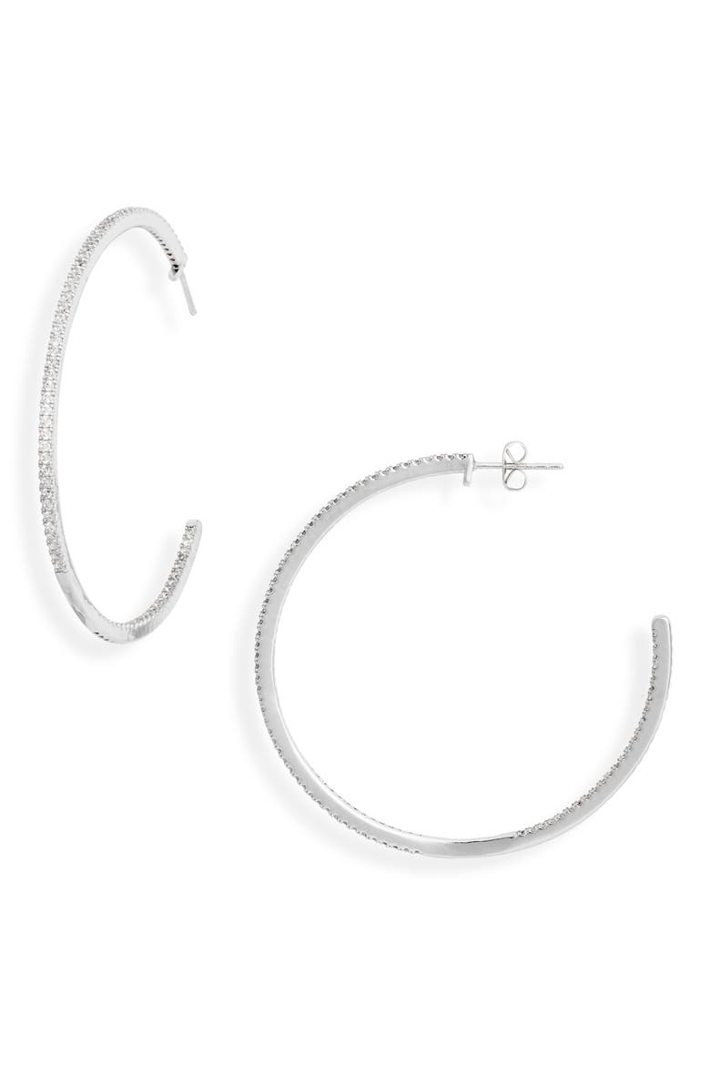 55mm Thin CZ Pavé Hoop Earrings, Main, color, CLEAR- SILVER
