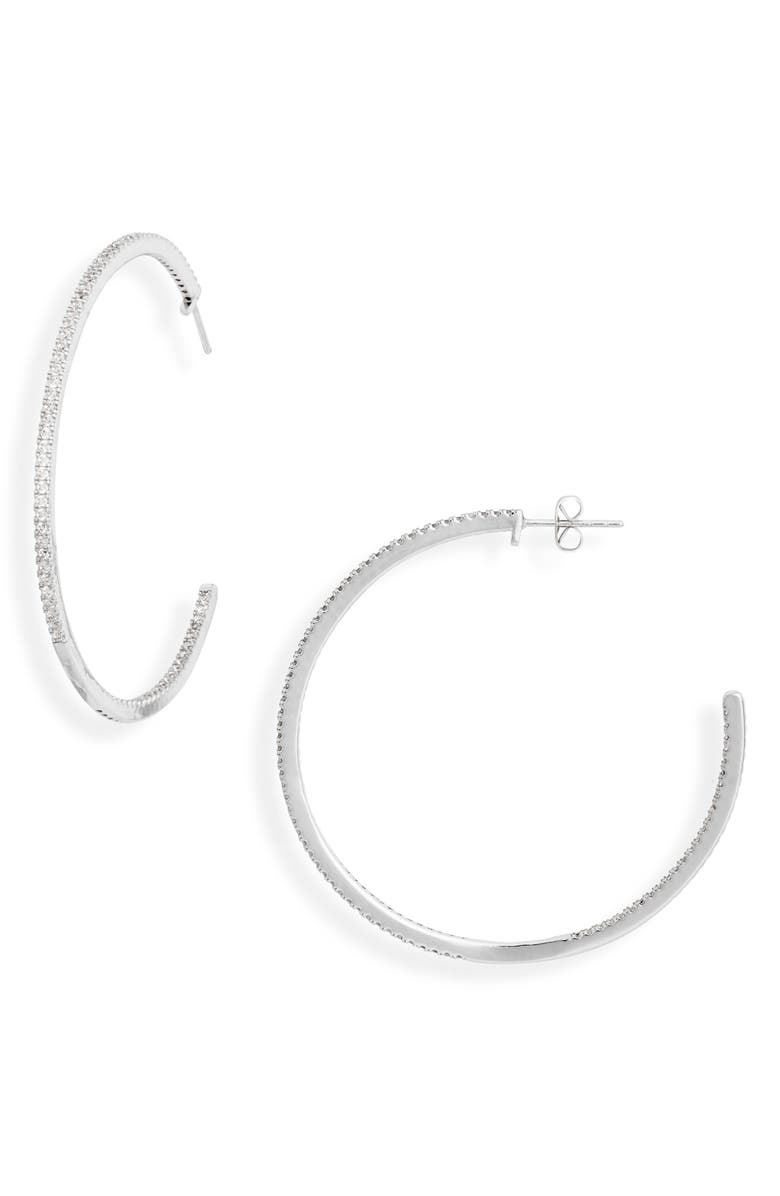NORDSTROM RACK 55mm Thin CZ Pavé Hoop Earrings, Main, color, Clear- Silver