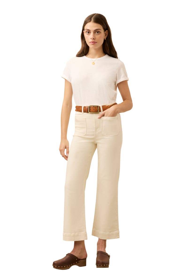 Patch Pocket High Waist Ankle Wide Leg Stretch Terry Pants, Alternate, color, EGRET