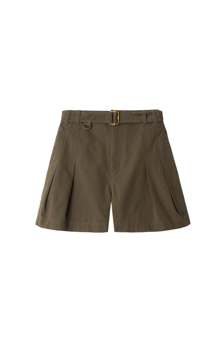 Burberry Gabardine Belted Shorts, Alternate, color, Military