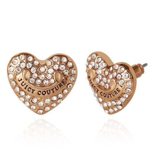 Juicy Couture Heart Crystal Stud Earrings, Gold-tone With Crystals In Gold