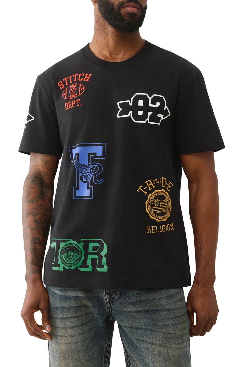 True Religion Embroidered Uni Logos Cotton Graphic T-Shirt, Main, color, 