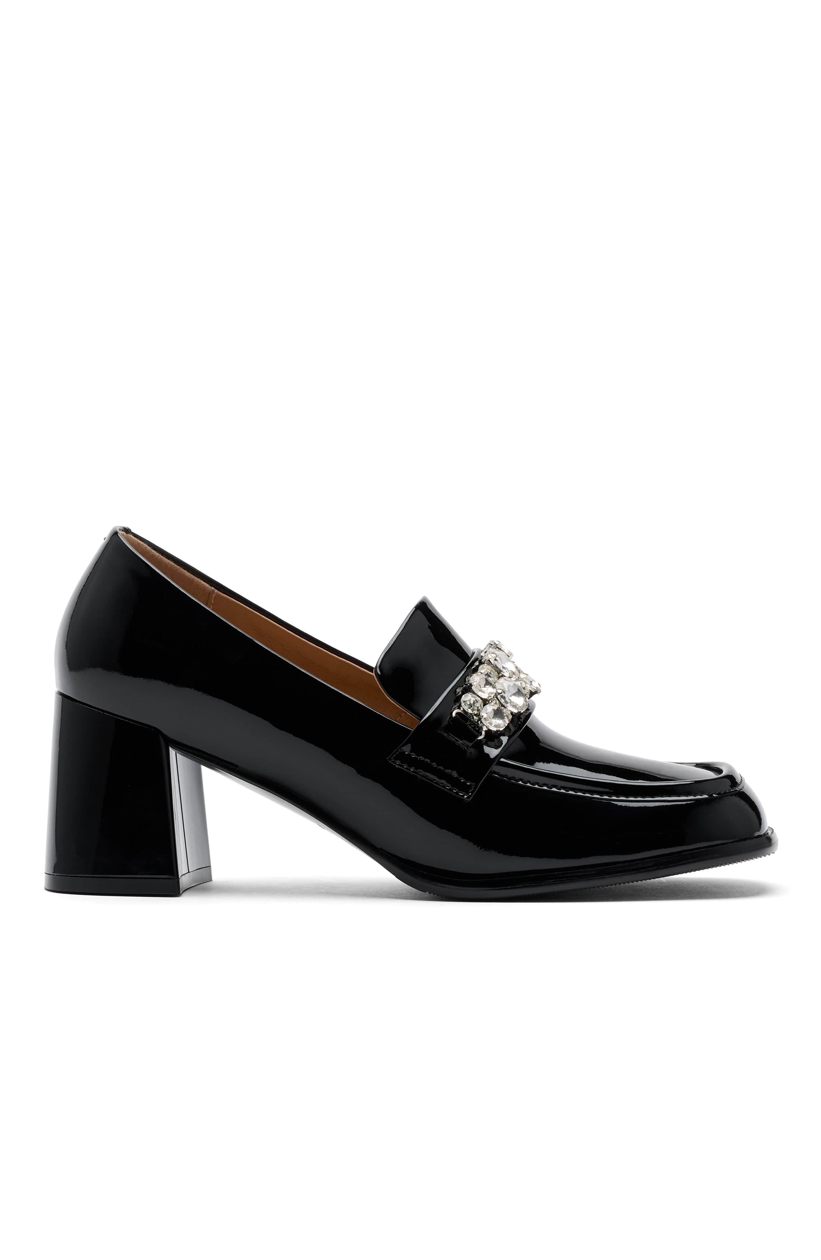MARC NOLAN Margot Leather Penny Loafer Block Pumps, Main, color, Black