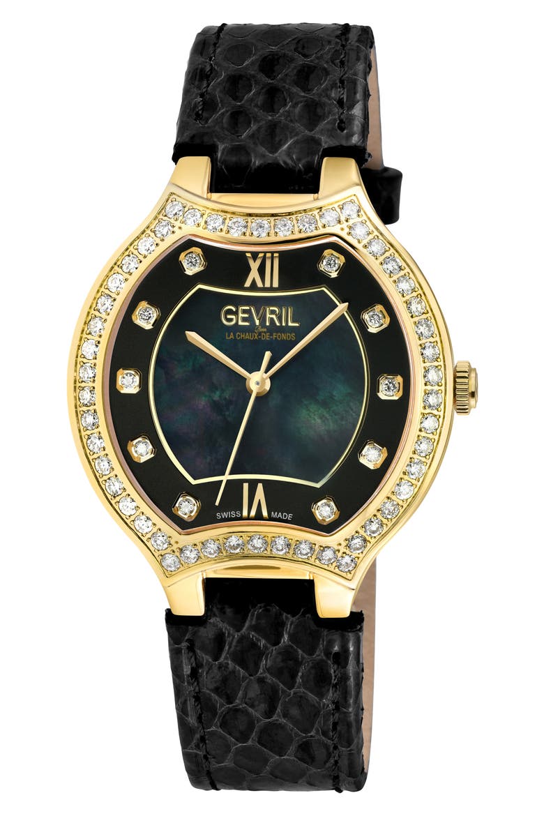 Lugano Swiss Diamond Quartz Watch, 35mm, Main, color, BLACK