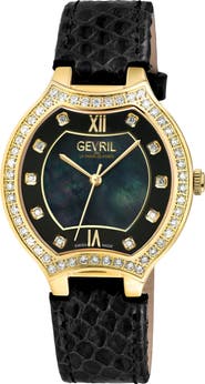 GEVRIL Lugano Swiss Diamond Quartz Watch, 35mm