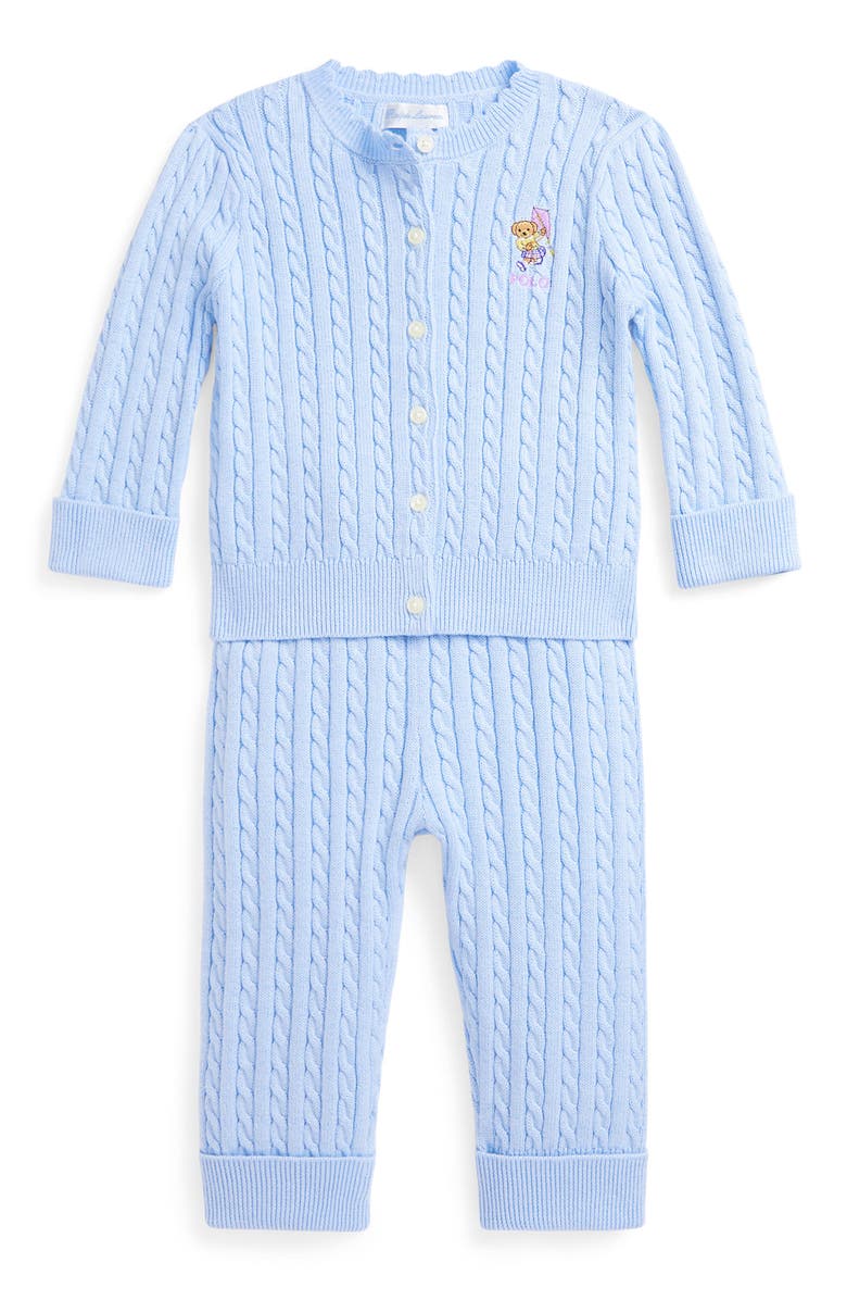 Ralph Lauren Cable Cotton Cardigan & Pants Set, Main, color, 