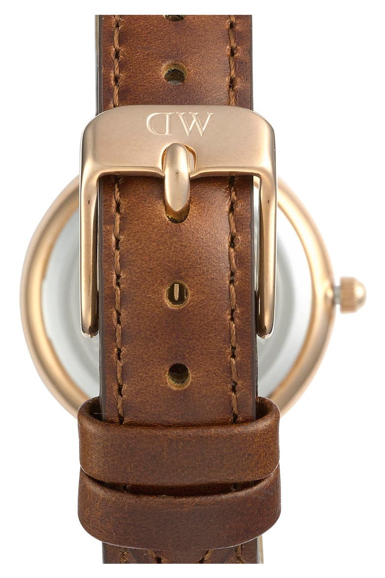 'Classy St. Mawes' Crystal Index Leather Strap Watch, 26mm, Alternate, color, BROWN/ ROSE GOLD