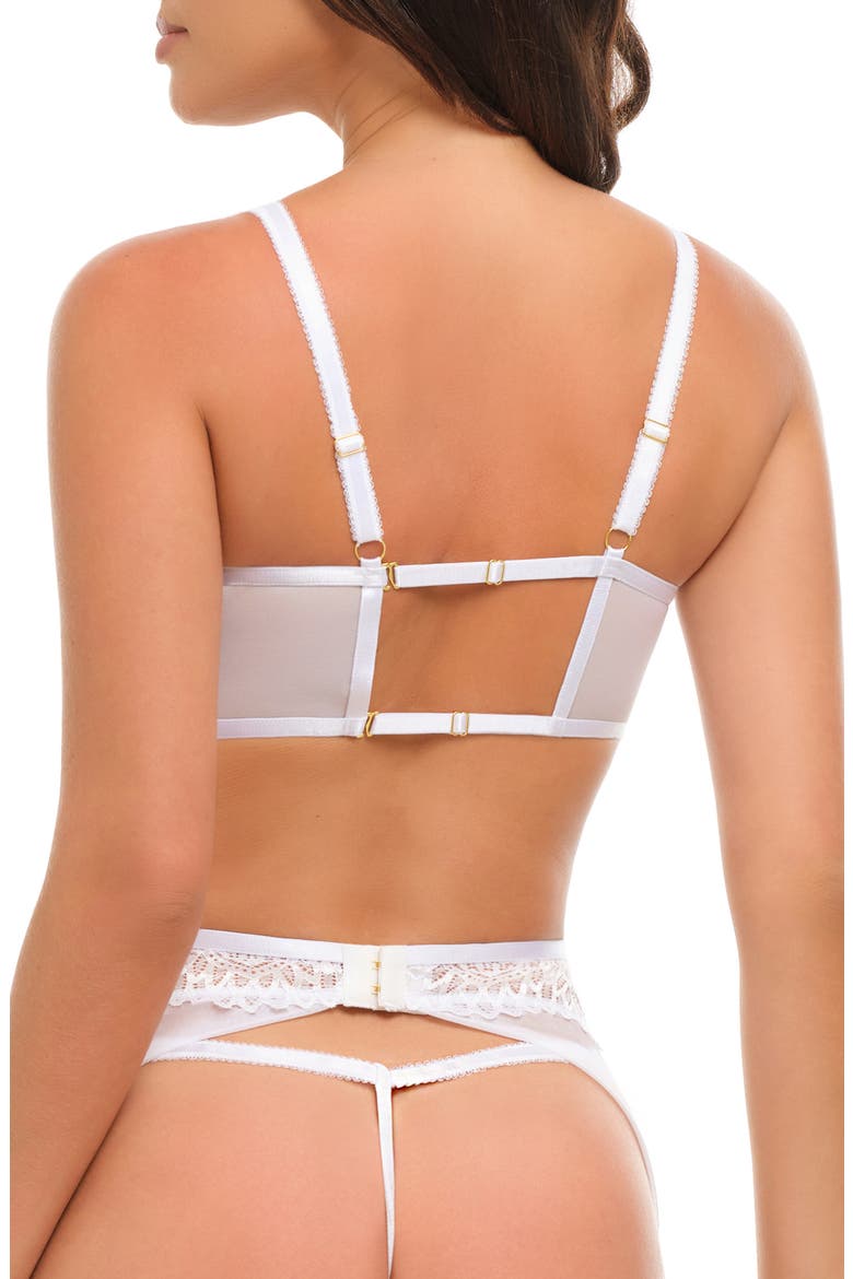Clarinda Open Cup Underwire Bra, Garter Belt & Thong Set, Alternate, color, BRIGHT WHITE