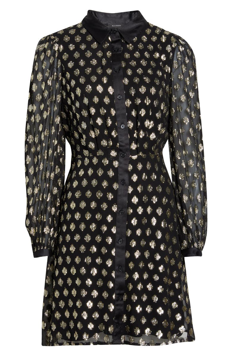 Halogen<sup>®</sup> Foil Dot Empire Waist Long Sleeve Shirtdress, Alternate, color, Rich Black/ Bright Gold