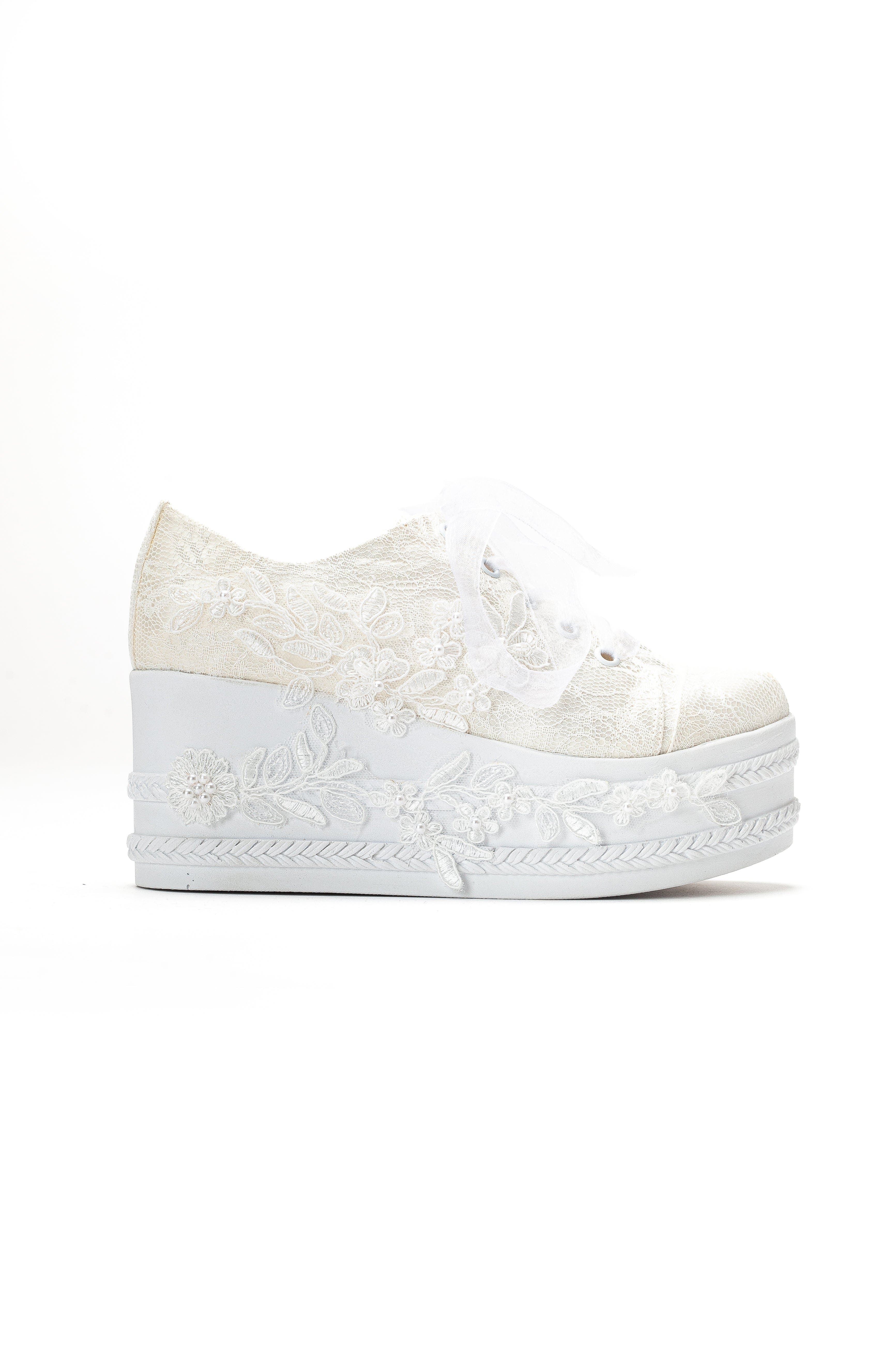 Forever & Always Shoes Valencia Lace Platform Bridal Sneaker, Alternate, color, Ivory