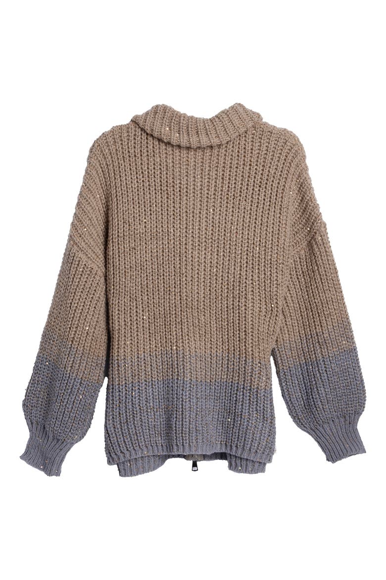 Sequin Crocheted Zip-Up Cardigan, Alternate, color, BROWN