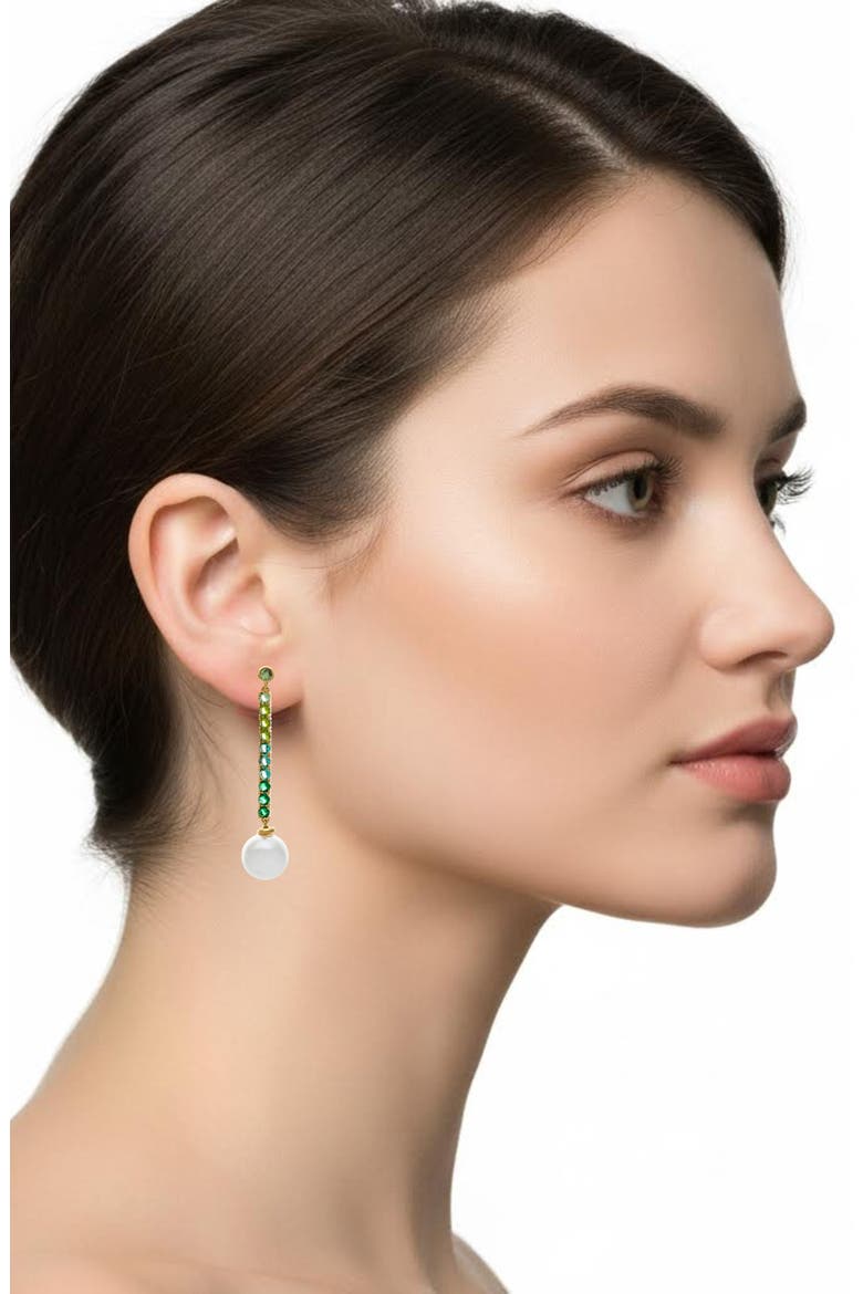 Cubic Zirconia & Faux Pearl Drop Earrings, Alternate, color, EMERALD/ PEARL