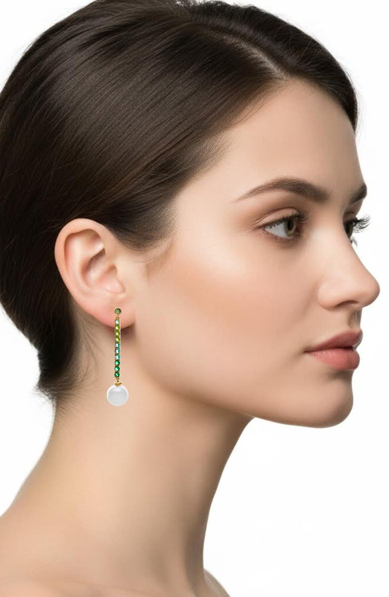RIVKA FRIEDMAN Cubic Zirconia & Faux Pearl Drop Earrings, Alternate, color, Emerald/ Pearl