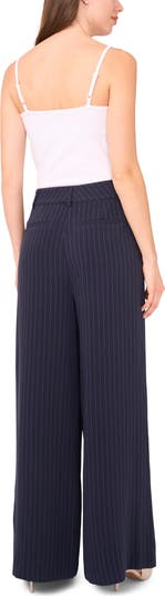Zip Front Pinstripe Wide Leg Pants