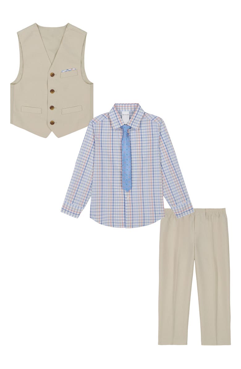 VAN HEUSEN Kids' Heather Poplin Button-Up Shirt, Vest, Tie & Pants Set, Alternate, color, 238 Cement