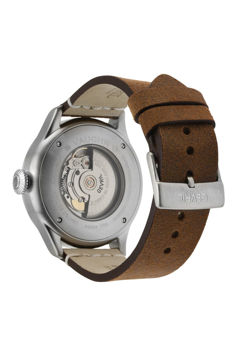 Vaughn Swiss Automatic Leather Strap Watch, 44mm, Alternate, color, BROWN