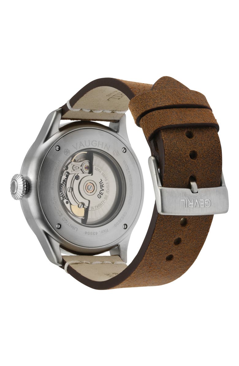 GEVRIL Vaughn Swiss Automatic Leather Strap Watch, 44mm, Alternate, color, Brown