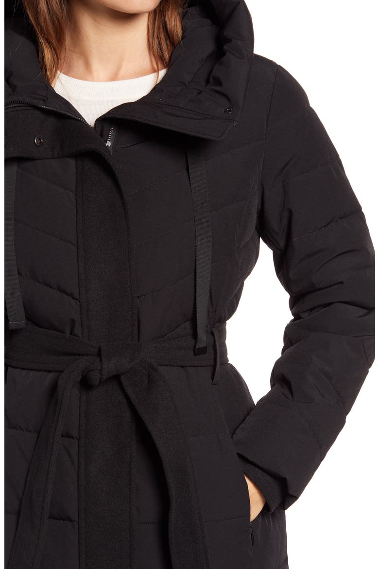 Belted Hooded Quilted Coat, Alternate, color, BLACK